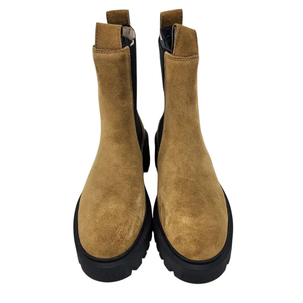 Maje Suede Leather Camel Color Platform Chelsea Boots Size FR 39 US 8.5